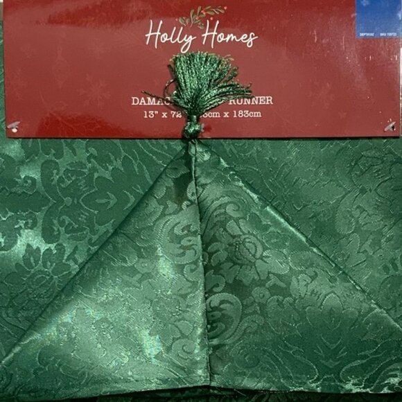 Holly Homes Table Runner Silky Holiday Christmas Green Damask 13 in x 72 in - Picture 8 of 13
